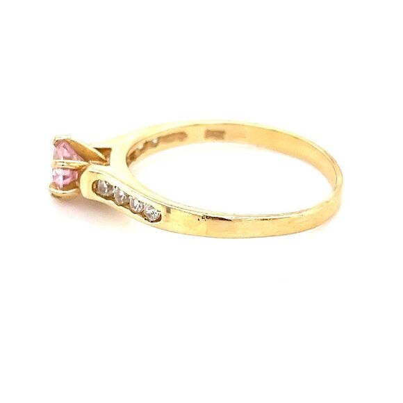 14K Gold Pink/White Cz Solitaire Ring - Picture 9 of 16